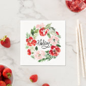 水彩クリスマスリースピンク赤と緑 スタンダードカクテルナプキン (インサイチュ)