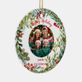 水彩クリスマスリースファミリーフォト セラミックオーナメント (右)