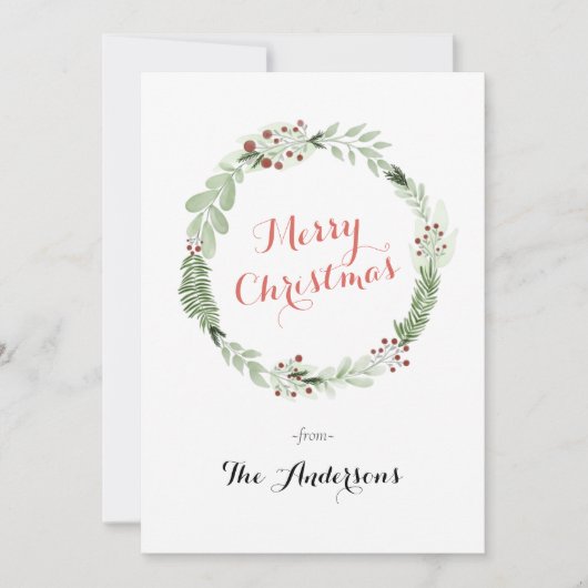 水彩クリスマスリースフォトホリデーカード シーズンカード (正面)