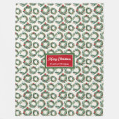 水彩クリスマスリースホリデーブランケット フリースブランケット (正面)