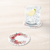 水彩クリスマスリースポインセティアホリーベリー ペーパーコースター (インサイチュ)