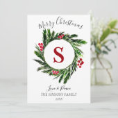 水彩クリスマスリースメリーと明るい シーズンカード (スタンド正面)