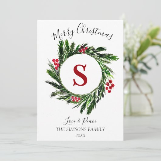 水彩クリスマスリースメリーと明るい シーズンカード (スタンド正面)