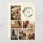 水彩クリスマスリースモノグラムフォトコラージュ シーズンカード (正面/裏面)