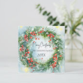 水彩クリスマスリース冬の緑 サンキューカード (スタンド正面)