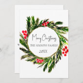 水彩クリスマスリース冬の緑 シーズンカード (正面/裏面)