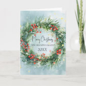 水彩クリスマスリース冬の緑 シーズンカード (正面)
