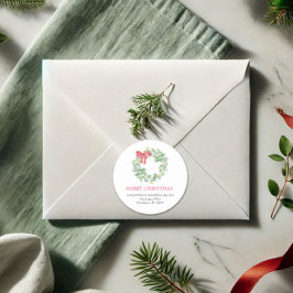 水彩クリスマスリース差出人住所 ラウンドシール