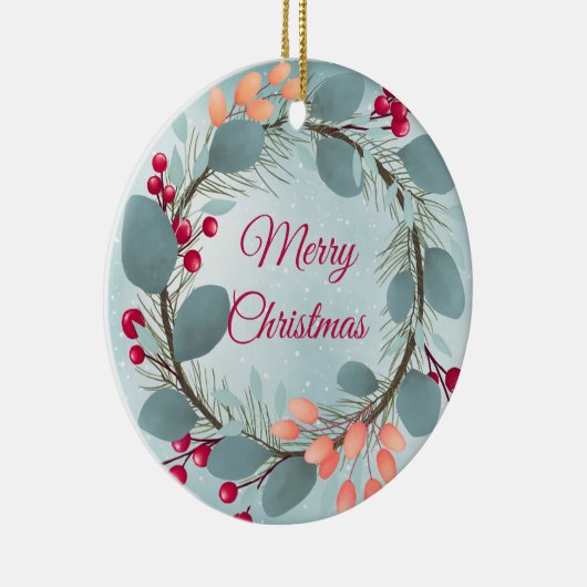 水彩クリスマスリース素朴モダン セラミックオーナメント (右)