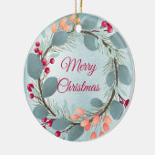 水彩クリスマスリース素朴モダン セラミックオーナメント (左)