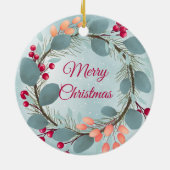 水彩クリスマスリース素朴モダン セラミックオーナメント (裏面)