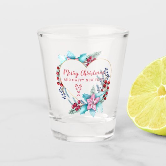 水彩クリスマスリース&キャンディーケーン ショットグラス (正面)