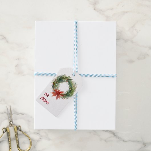 水彩クリスマスリース ギフトタグ (より糸付き)