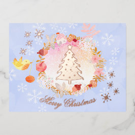 水彩クリスマスリース。パステル。カスタマイズ. 箔シーズンポストカード