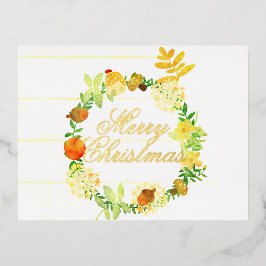水彩クリスマスリース。パステル。カスタマイズ. 箔シーズンポストカード