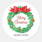 水彩クリスマスリース パーソナライズされた スクエアシール (正面)