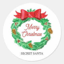 水彩クリスマスリース パーソナライズされた スクエアシール