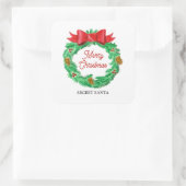 水彩クリスマスリース パーソナライズされた スクエアシール (バッグ)