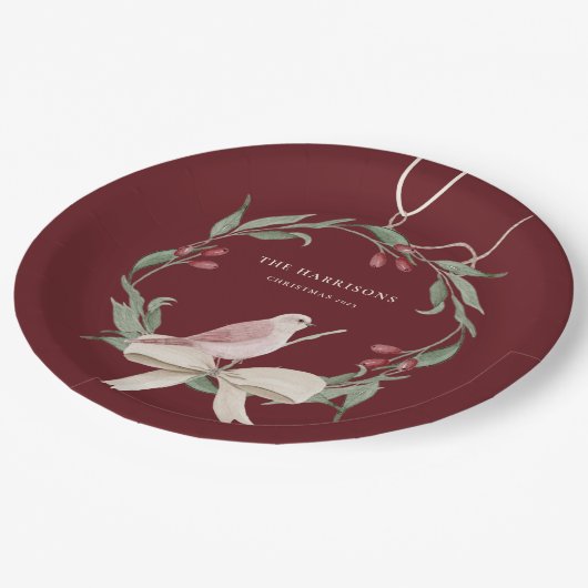 水彩クリスマスリース パーソナライズされた ペーパープレート (アングル)