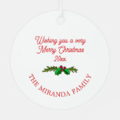 水彩クリスマスリース パーソナライズされた メタルオーナメント (裏面)