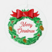 水彩クリスマスリース パーソナライズされた メタルオーナメント (正面)
