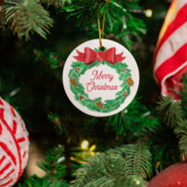 水彩クリスマスリース パーソナライズされた メタルオーナメント