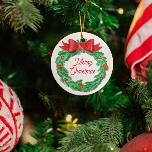 水彩クリスマスリース パーソナライズされた メタルオーナメント