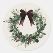 水彩クリスマスリース フェスティブ ギフティング ラウンドシール (正面)