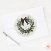 水彩クリスマスリース フェスティブ ギフティング ラウンドシール (封筒)