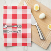 水彩クリスマスリース モノグラム 赤チェック キッチンタオル (四つ折り)