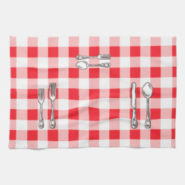 水彩クリスマスリース モノグラム 赤チェック キッチンタオル