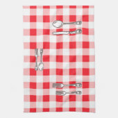 水彩クリスマスリース モノグラム 赤チェック キッチンタオル (縦)