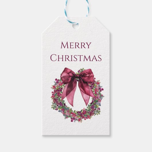水彩クリスマスリース（実とリボン付き） ギフトタグ (正面)