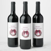 水彩クリスマスリース（実とリボン付き） ワインラベル (ボトル)