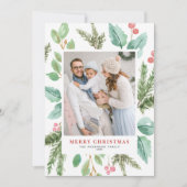 水彩クリスマスリーフとホリーフレーム写真 シーズンカード (正面)