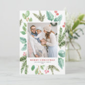 水彩クリスマスリーフとホリーフレーム写真 シーズンカード (スタンド正面)