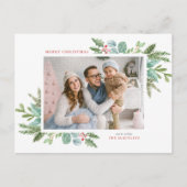 水彩クリスマスリーフとホリーフレーム写真 シーズンポストカード (正面)