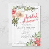 水彩クリスマスリーフブライダルシャワー 招待状 (正面)