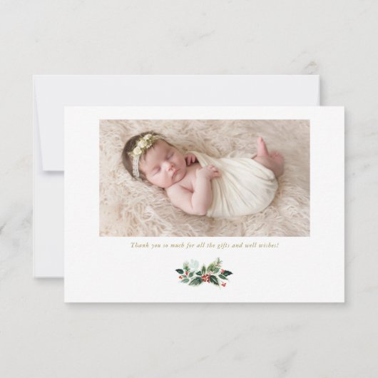 水彩クリスマスリーフ模様写真誕生 案内状 (裏面)