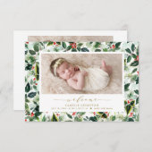 水彩クリスマスリーフ模様写真誕生 案内状 (正面/裏面)