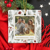 水彩クリスマスリーフ金ゴールドタイポグラフィ写真 セラミックオーナメント