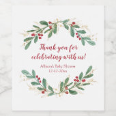 水彩クリスマスレッドホリー金ゴールドグリーンシャワー ワインラベル (シングルラベル)