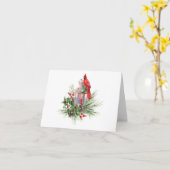 水彩クリスマスレッド（鳥）ショウジョウコウカンチョウとベリー カード (黄色い花)