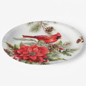水彩クリスマスレッド（鳥）ショウジョウコウカンチョウとポインセチア ペーパープレート (アングル)