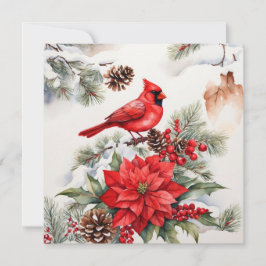 水彩クリスマスレッド（鳥）ショウジョウコウカンチョウポインセチア シーズンカード