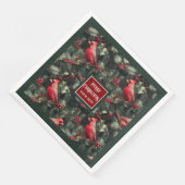 水彩クリスマスレッド（鳥）ショウジョウコウカンチョウ深いグリーン (コーナー)