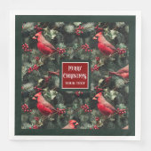 水彩クリスマスレッド（鳥）ショウジョウコウカンチョウ深いグリーン (正面)