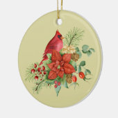 水彩クリスマスレッド（鳥）ショウジョウコウカンチョウ セラミックオーナメント (左)