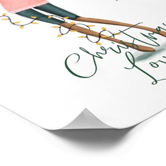 水彩クリスマスロヴィンの女包まれたの子の光 ポスター (角)