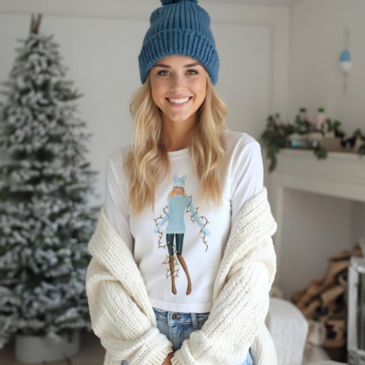 水彩クリスマスロヴィンの女包まれたの子の光 Tシャツ